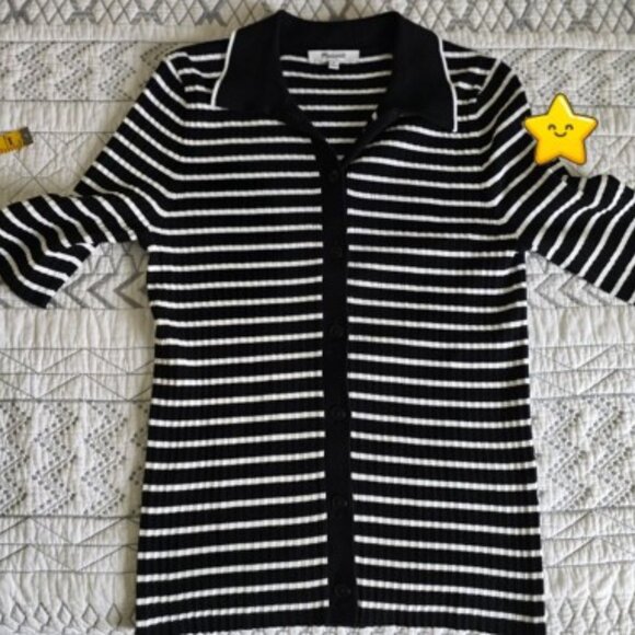 Madewell Sweaters - Madewell Striped Sweater Cardigan Medium Weight short sleeve Size L EUC